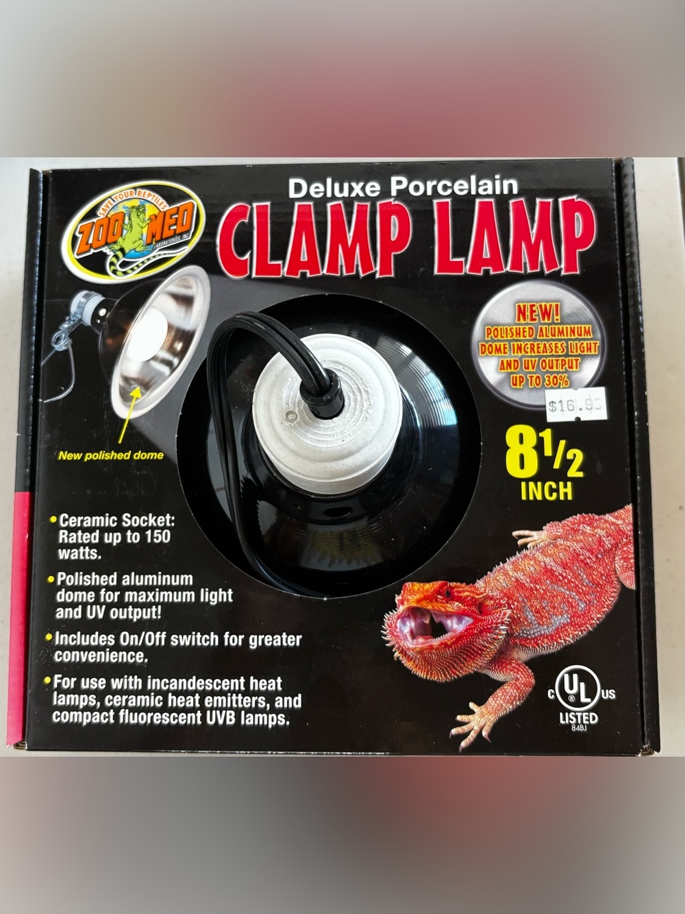 Zoo Med Deluxe Reptile Porcelain 8 1/2” Clamp Lamp